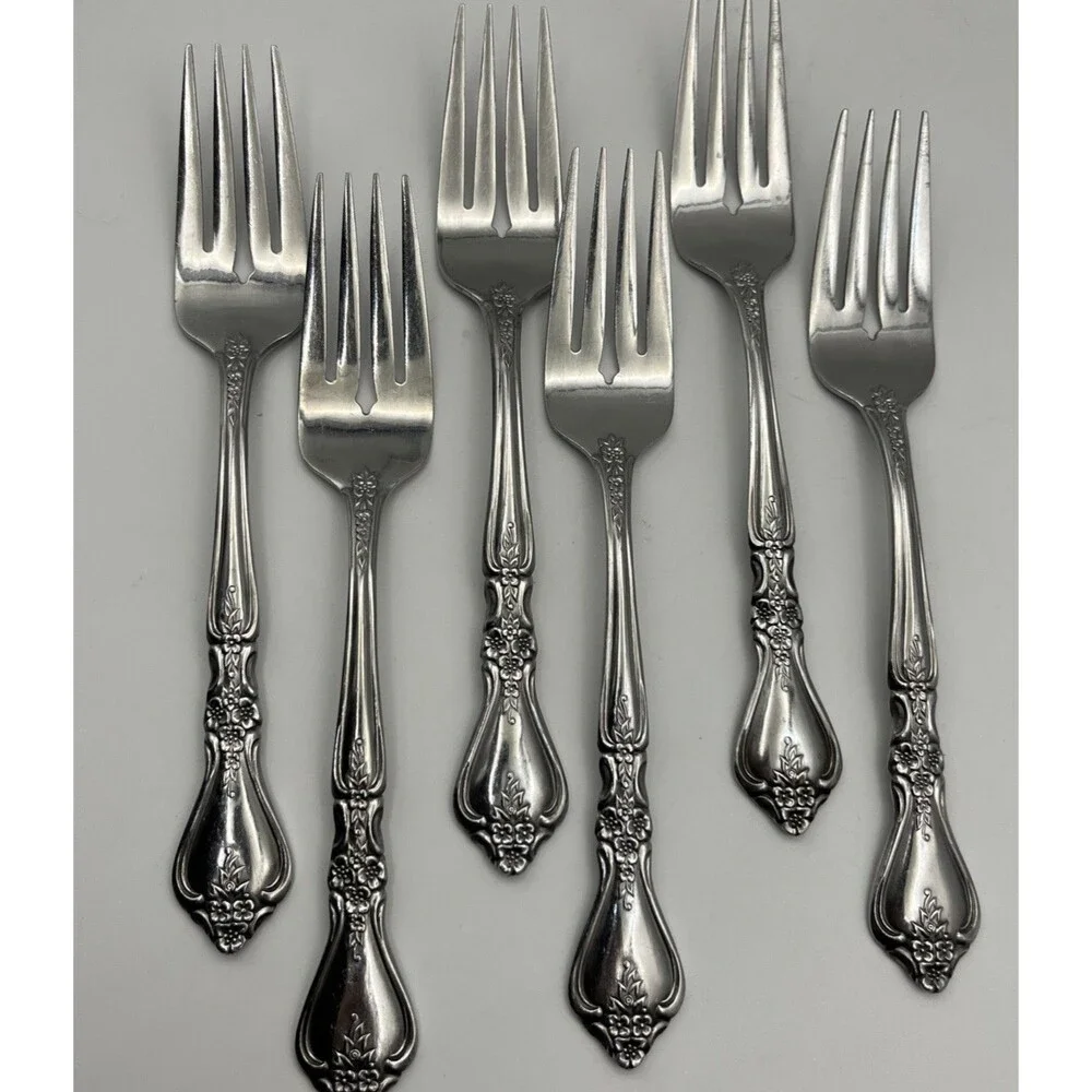 Set of 6 Oneida Distinction Deluxe KENNETT SQUARE Stainless Salad Forks
